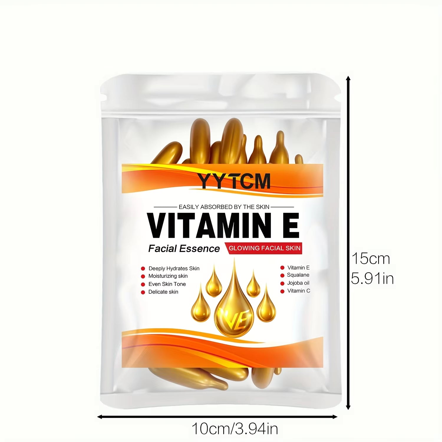 Vitamin E Moisturizing Capsule Essence with Squalane & Vitamin C, Hydrating & Brightening, 30 Capsules