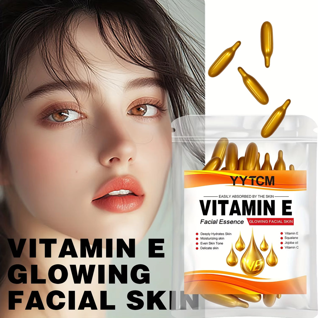 Vitamin E Moisturizing Capsule Essence with Squalane & Vitamin C, Hydrating & Brightening, 30 Capsules
